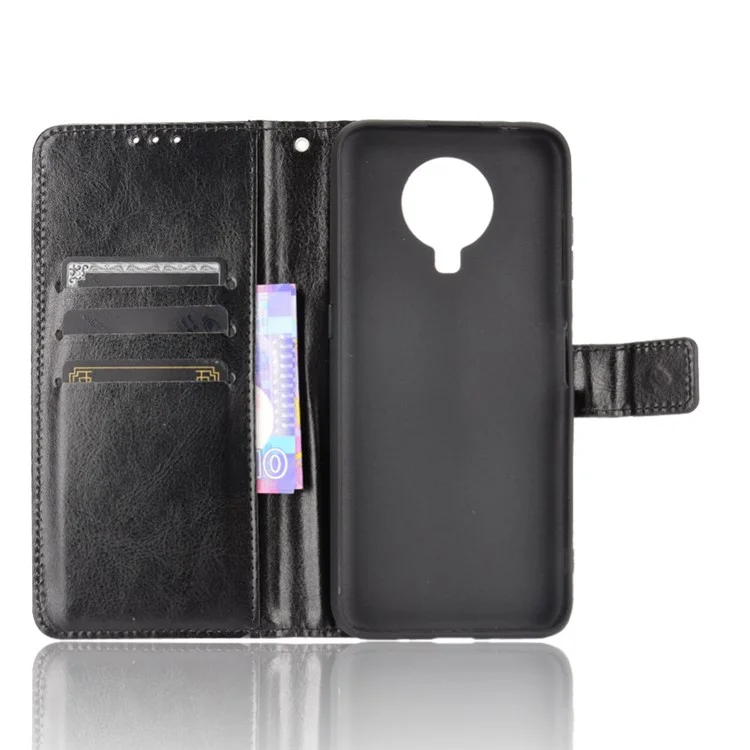 Crazy Horse Skin with Wallet Stand Leather Shell with Strap for Nokia G20/G10/6.3 - Black