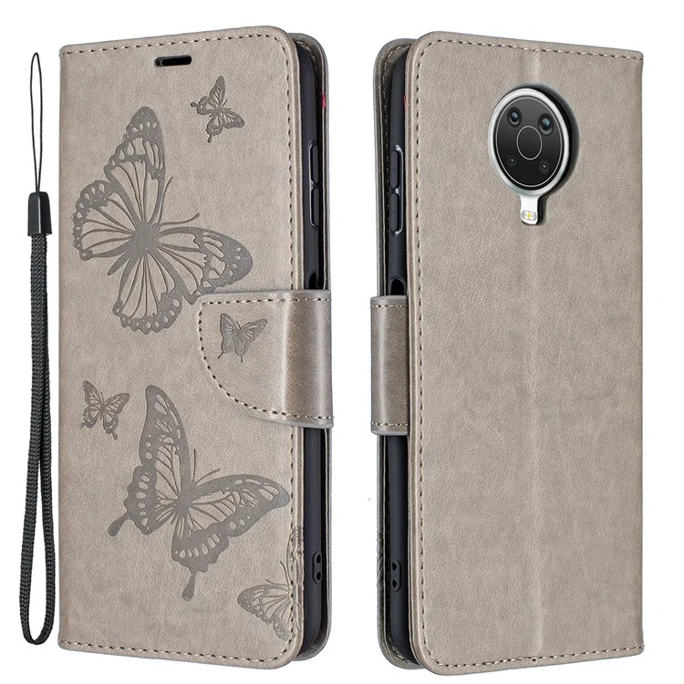 Impresión de la Billetera de Mariposa Case de Cuero Para Nokia G20/G10 - Gris