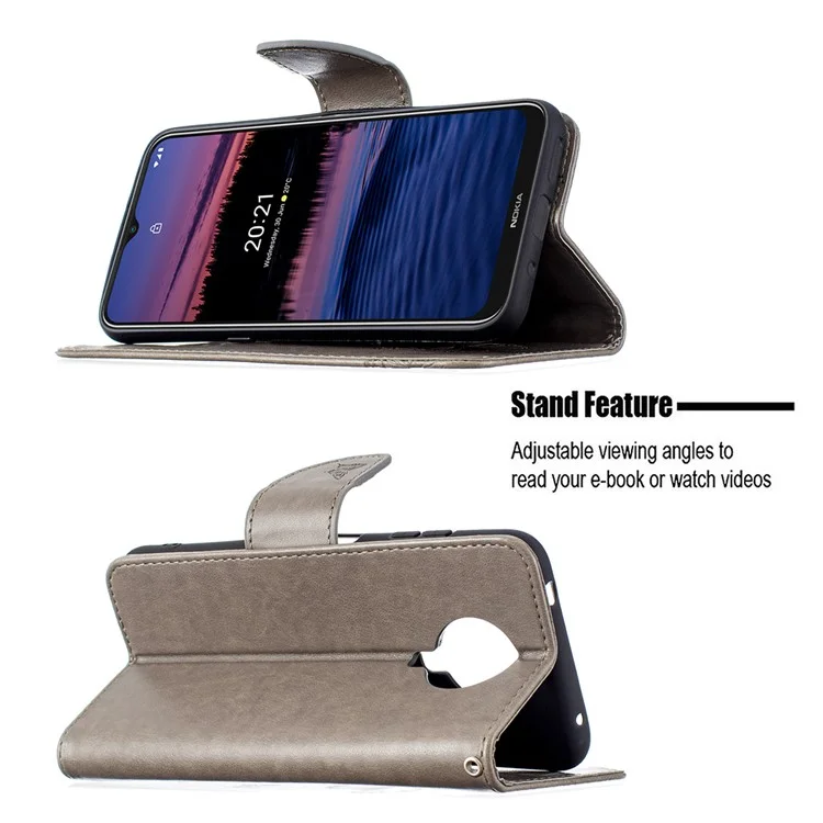 Impresión de la Billetera de Mariposa Case de Cuero Para Nokia G20/G10 - Gris