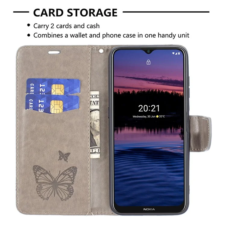Impresión de la Billetera de Mariposa Case de Cuero Para Nokia G20/G10 - Gris