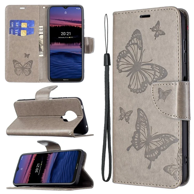 Impresión de la Billetera de Mariposa Case de Cuero Para Nokia G20/G10 - Gris