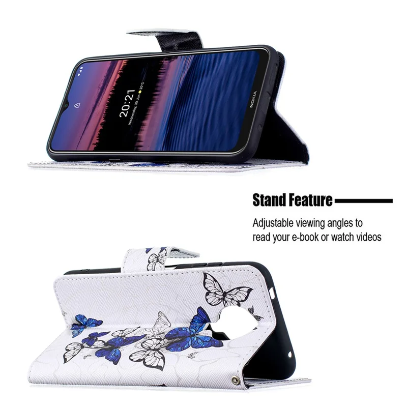 Pattern Printing Wallet Leather Stand Shell for Nokia G20 - Blue Butterflies