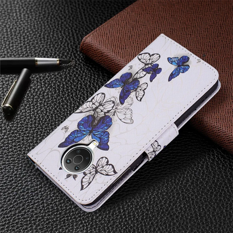 Pattern Printing Wallet Leather Stand Shell for Nokia G20 - Blue Butterflies