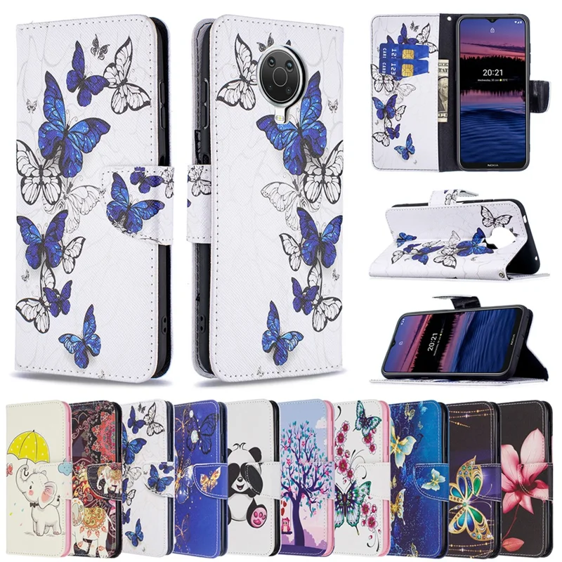 Pattern Printing Wallet Leather Stand Shell for Nokia G20 - Blue Butterflies