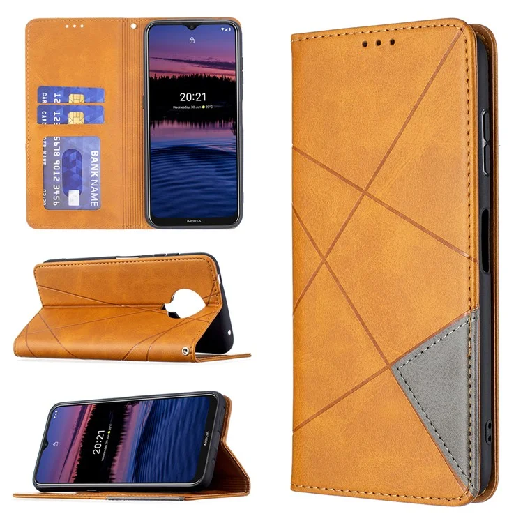 Geometric Pattern Stand Leather Card Holder Cover for Nokia 20 - Yellow