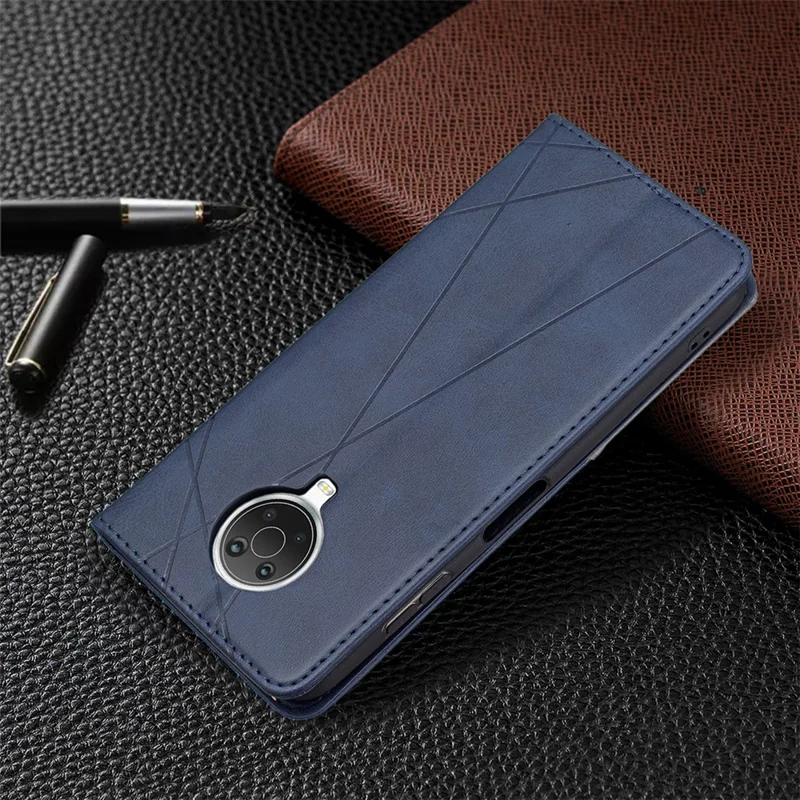 Futeralna etui skórzana z motywem geometrycznym i uchwytem na karty do Nokia 20 – niebieska