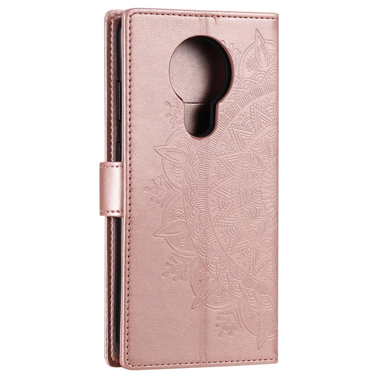 Imprinted Mandala Flower Wallet Leather Case for Nokia G20 - Rose Gold