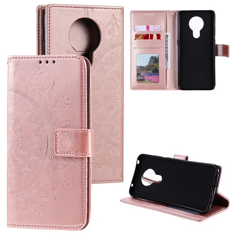 Imprinted Mandala Flower Wallet Leather Case for Nokia G20 - Rose Gold