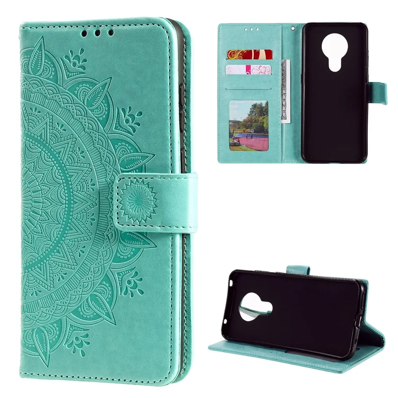 Imprinted Mandala Flower Wallet Leather Case for Nokia G20 - Green
