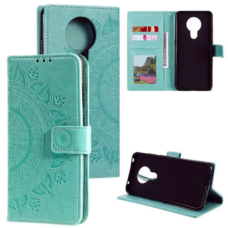 Imprinted Mandala Flower Wallet Leather Case for Nokia G20 - Green