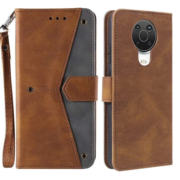 Caso da Capa Protetora de Couro PU Toque na Pele Splicing Stitching para Nokia G20 - Marrom