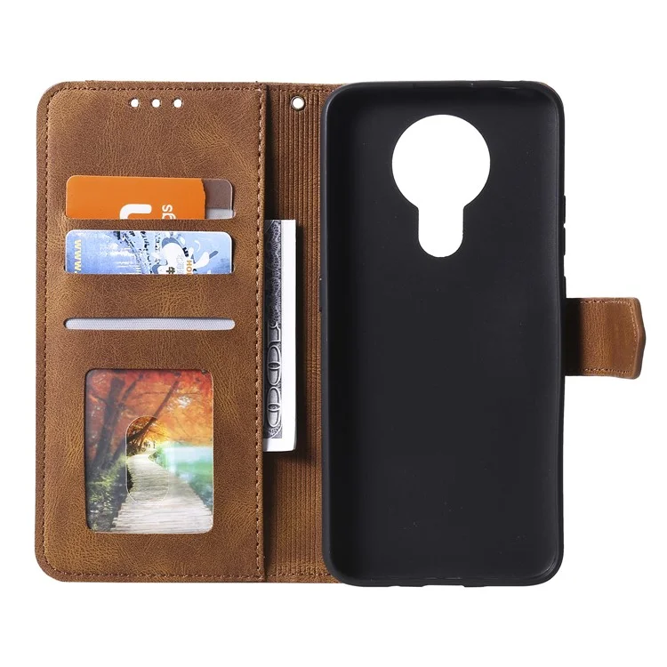 Caso da Capa Protetora de Couro PU Toque na Pele Splicing Stitching para Nokia G20 - Marrom