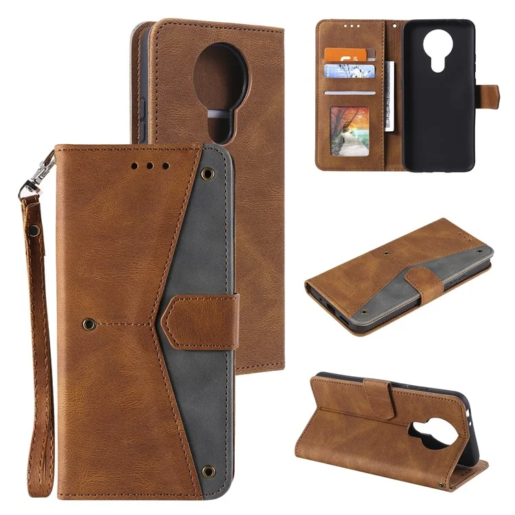 Caso da Capa Protetora de Couro PU Toque na Pele Splicing Stitching para Nokia G20 - Marrom