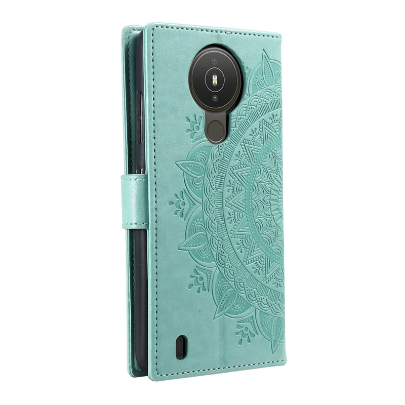 Imprinted Mandala Flower Wallet Leather Case for Nokia 1.4 - Green