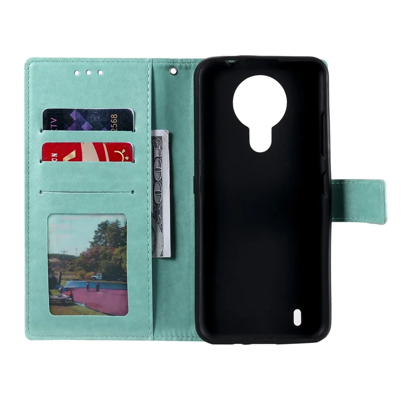 Imprinted Mandala Flower Wallet Leather Case for Nokia 1.4 - Green