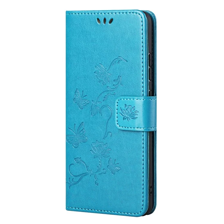 Imprint Butterfly Flower Wallet Stand Lederhülle für Nokia G10/G20 - Blau