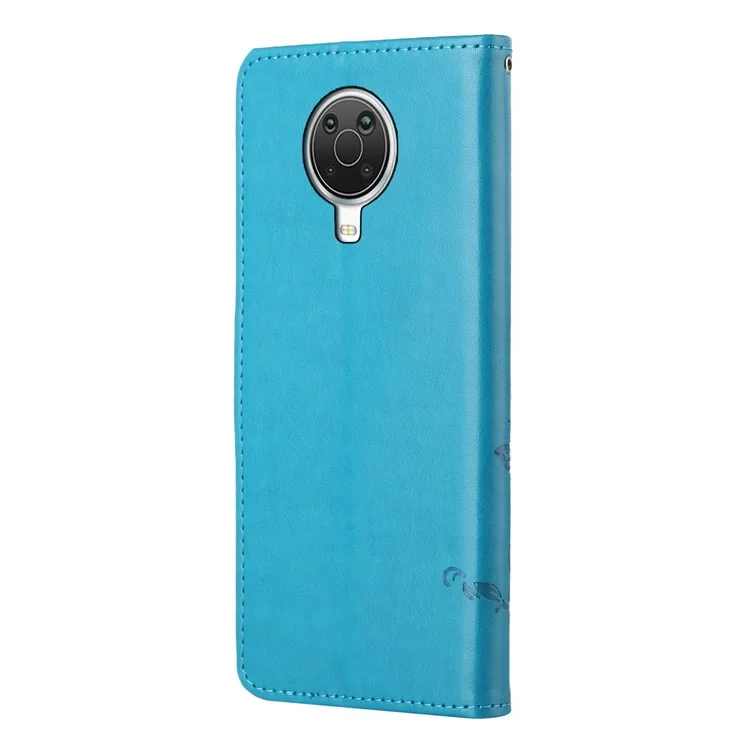 Imprint Butterfly Flower Wallet Stand Lederhülle für Nokia G10/G20 - Blau