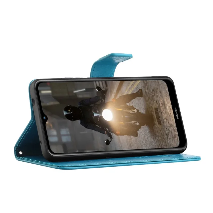 Imprint Butterfly Flower Wallet Stand Lederhülle für Nokia G10/G20 - Blau