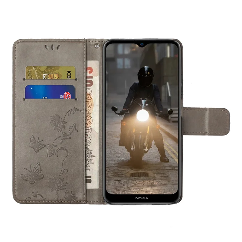 Imprint Butterfly Flower Wallet Stand Leather Mobile Phone Case for Nokia G10/G20 - Grey