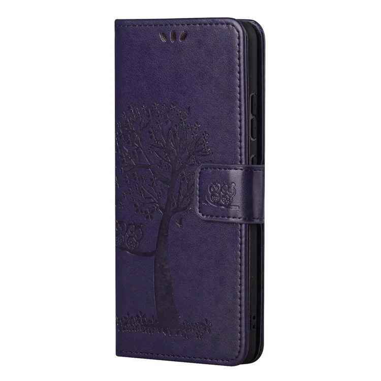 Caso de Capa do Stand Stand Stand de Couro Com Impressão de Padrão de Árvore de Coruja Para Nokia G20/G10 - Roxo Escuro
