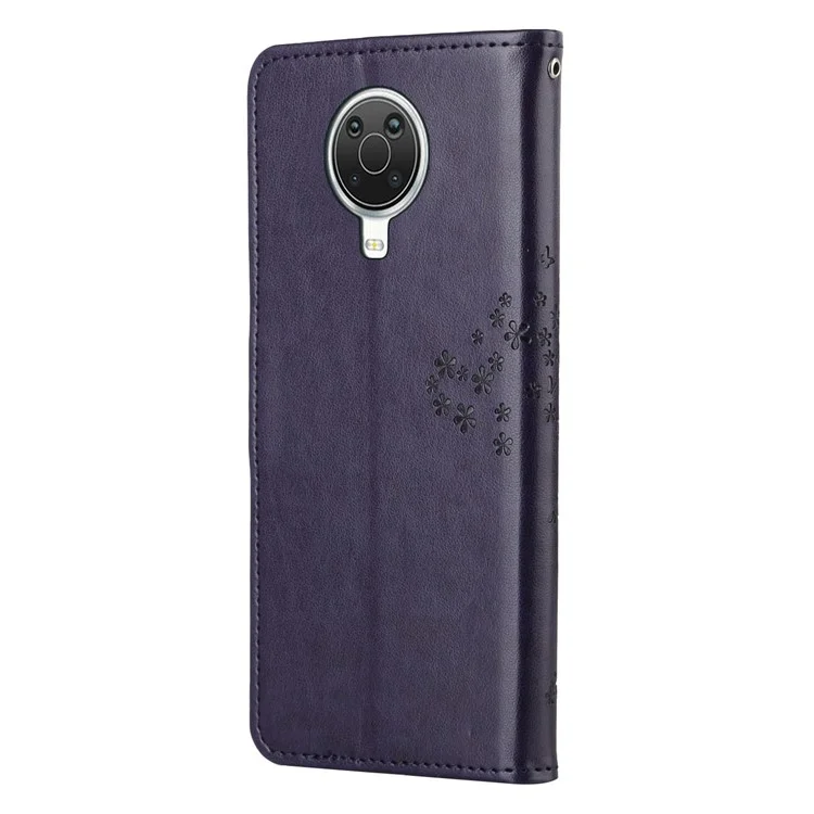 Caso de Capa do Stand Stand Stand de Couro Com Impressão de Padrão de Árvore de Coruja Para Nokia G20/G10 - Roxo Escuro