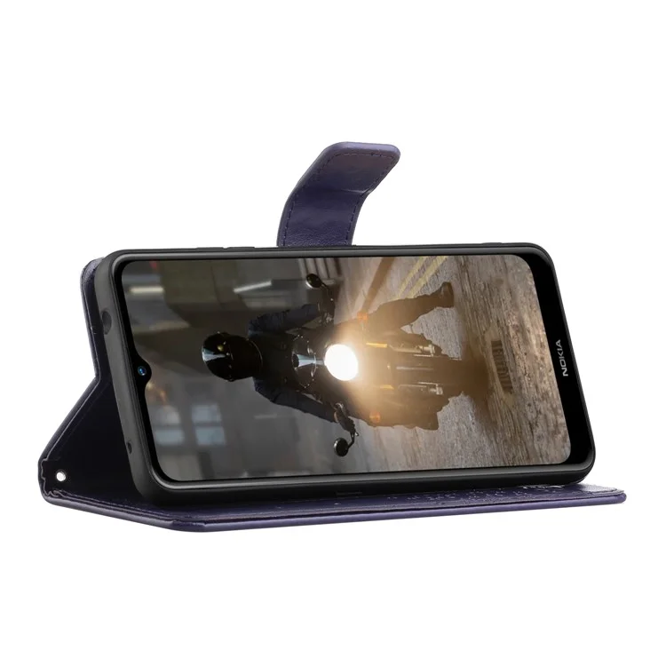 Caso de Capa do Stand Stand Stand de Couro Com Impressão de Padrão de Árvore de Coruja Para Nokia G20/G10 - Roxo Escuro