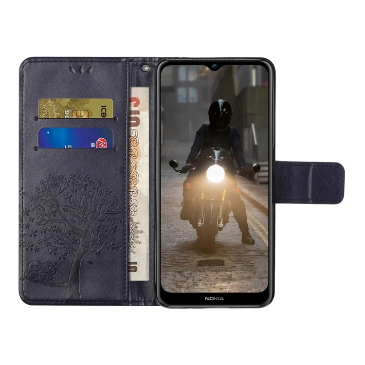 Caso de Capa do Stand Stand Stand de Couro Com Impressão de Padrão de Árvore de Coruja Para Nokia G20/G10 - Roxo Escuro