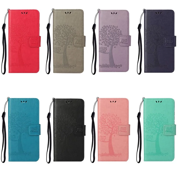 Caso de Capa do Stand Stand Stand de Couro Com Impressão de Padrão de Árvore de Coruja Para Nokia G20/G10 - Roxo Escuro