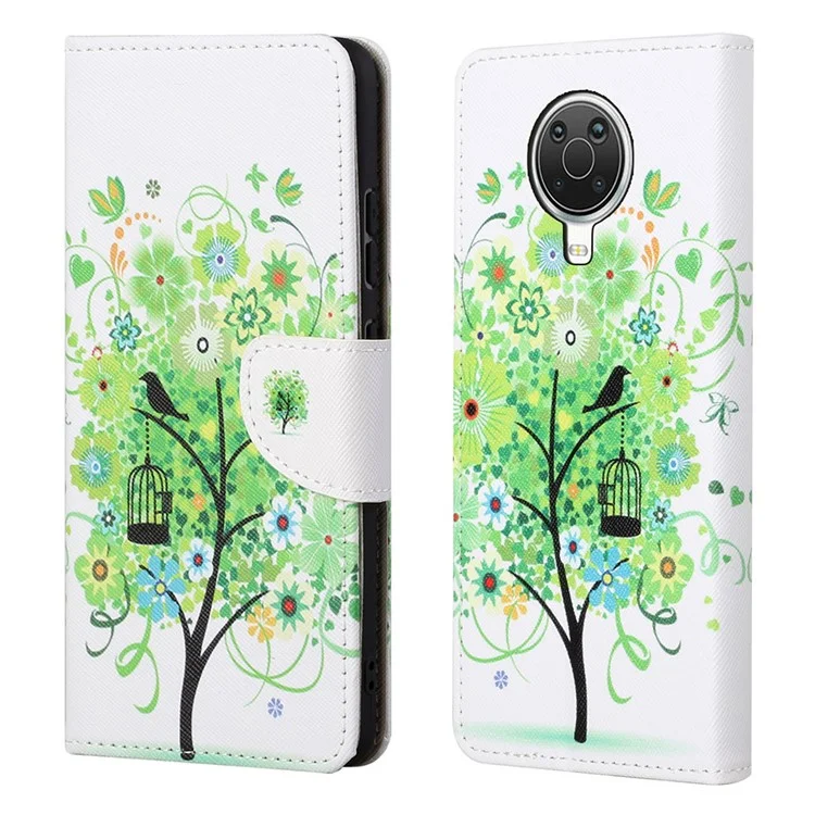 Design de Carteira Novo Impressão de Padrões de Textura Cruzada de Couro Para o Nokia G10/G20 - Árvore Verde