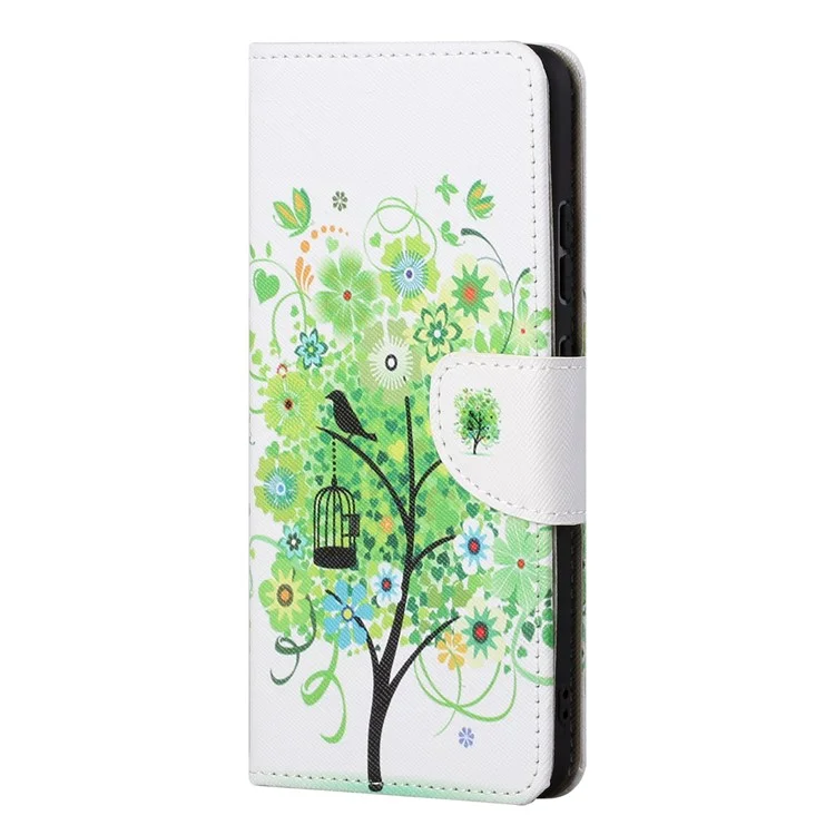 Design de Carteira Novo Impressão de Padrões de Textura Cruzada de Couro Para o Nokia G10/G20 - Árvore Verde