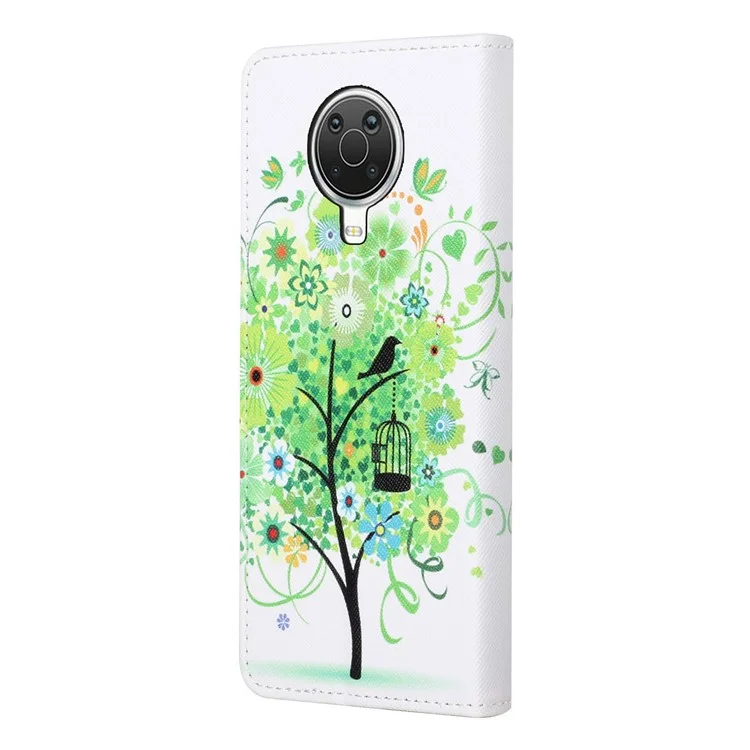 Design de Carteira Novo Impressão de Padrões de Textura Cruzada de Couro Para o Nokia G10/G20 - Árvore Verde