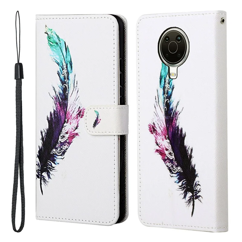 New Pattern Printing Wallet Design Cross Texture Leather Stand Case for Nokia G10/G20 - Feather