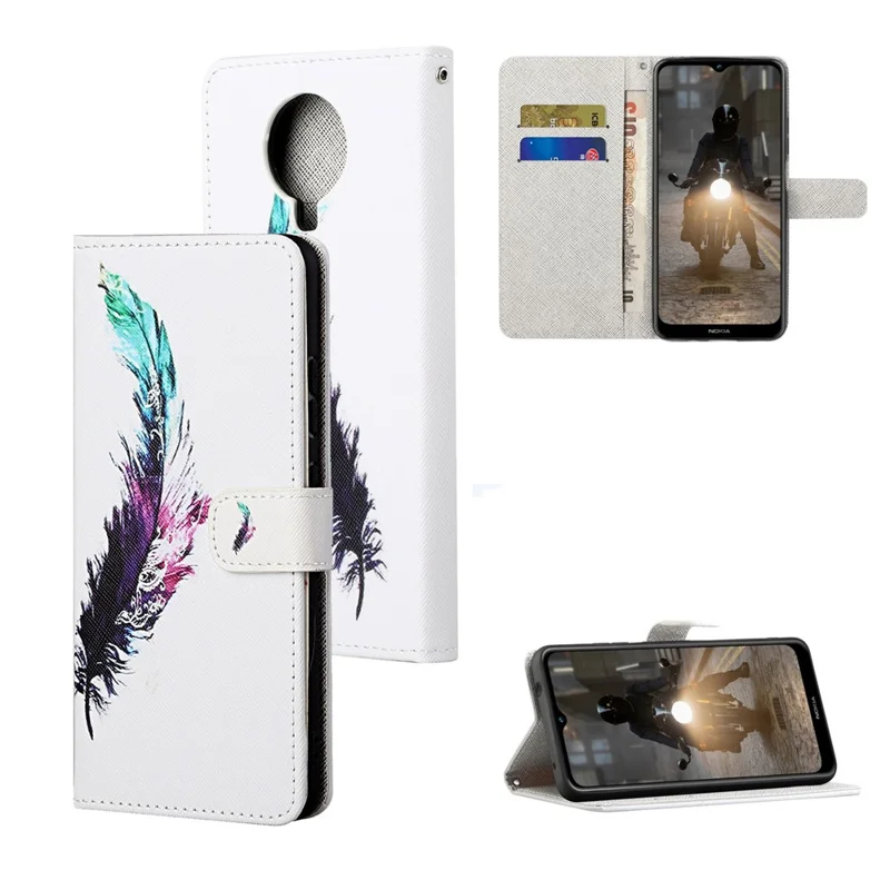 New Pattern Printing Wallet Design Cross Texture Leather Stand Case for Nokia G10/G20 - Feather
