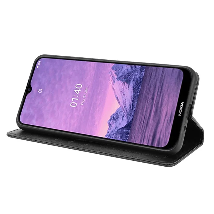 Vintage -stil Magnetischer Verschluss Leder -handyabdeckung Mit Stand Für Nokia 1.4 - Schwarz