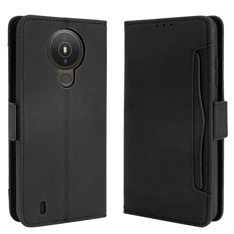 Leather Wallet Protective Case with Multiple Card Slots for Nokia 1.4 - Black