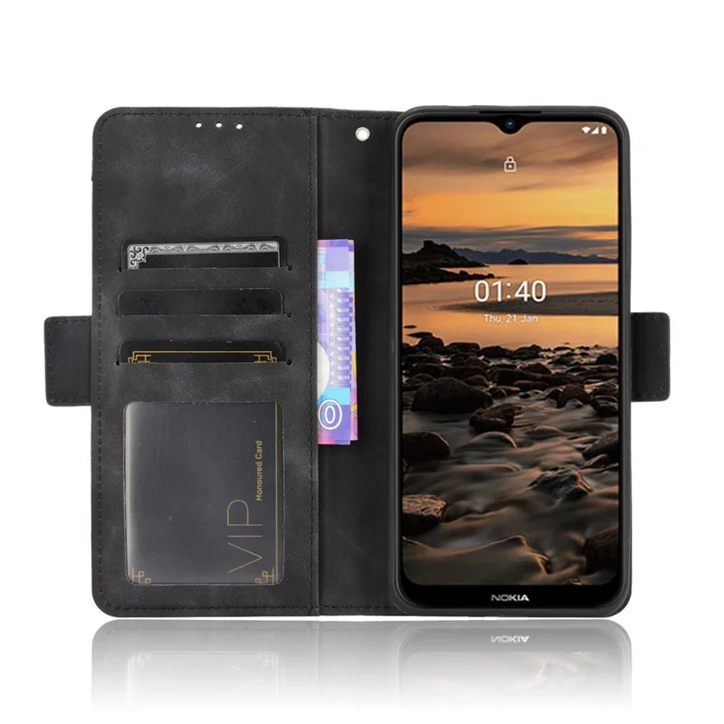 Leather Wallet Protective Case with Multiple Card Slots for Nokia 1.4 - Black