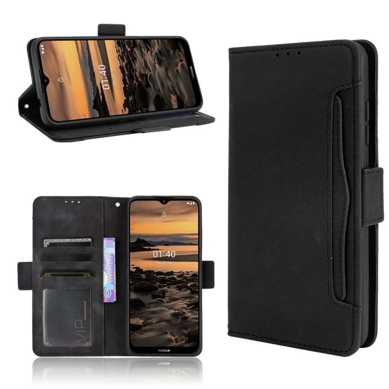 Leather Wallet Protective Case with Multiple Card Slots for Nokia 1.4 - Black