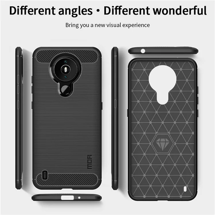 MOFI Brushed Carbon Fiber Design Well-Protected Soft TPU Cover for Nokia 1.4 - Black