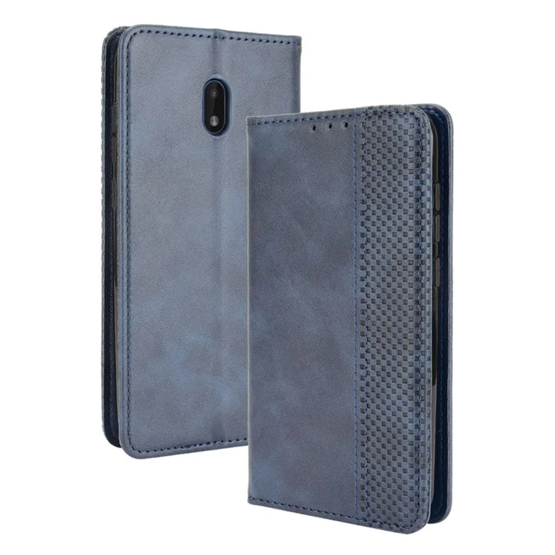 Magnetlukket vintage telefonstøttekobling af læder med wallet til Nokia C1 Plus - Blå