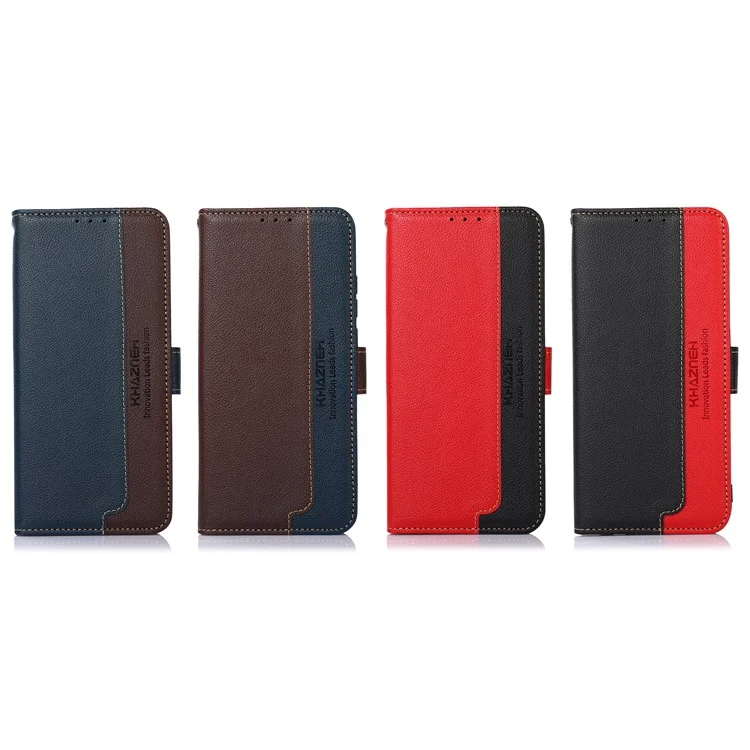 KHAZNEH RFID Anti-theft Swiping Function Design Leather Phone Case Litchi Skin Cover for Nokia X10/X20 - Azul