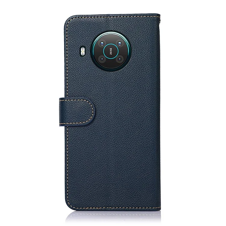 KHAZNEH RFID Anti-theft Swiping Function Design Leather Phone Case Litchi Skin Cover for Nokia X10/X20 - Azul