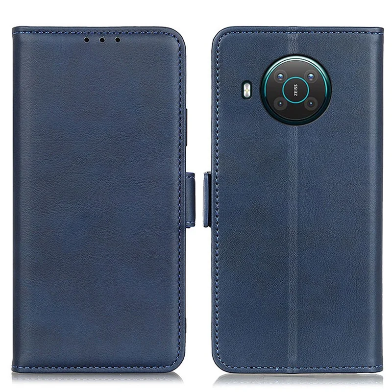 Magnetic Double Clasp Leather Wallet Case for Nokia X20/X10 - Blue