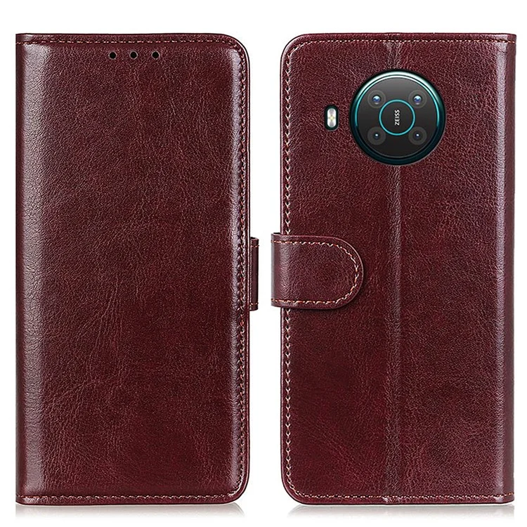 For Nokia X20/X10 Phone Case PU Leather Phone Cover Drop-proof Crazy Horse Protector with Stand Wallet - Brown