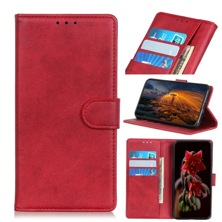 Matte Skin Leather Wallet Shell for Nokia X20/X10 - Red