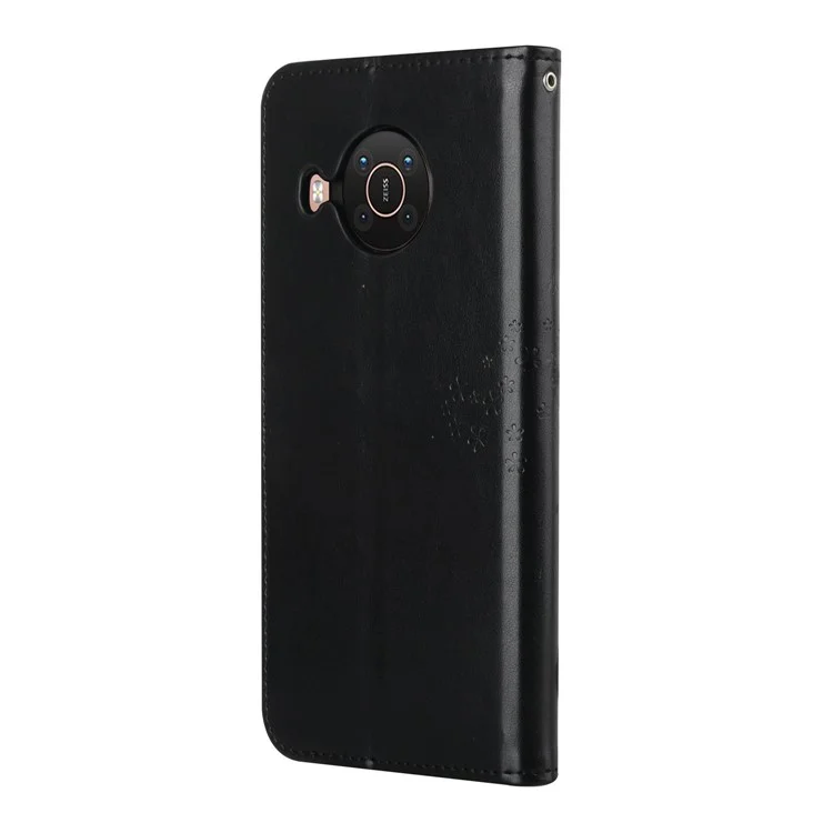 Carteira Design de Couro Suporte para Celular Caso Com Padrão de Coruja e Árvore Impresso para Nokia X10/X20 - Preto