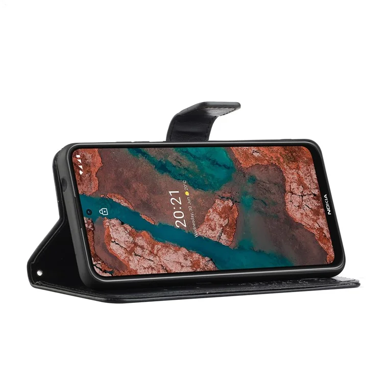 Carteira Design de Couro Suporte para Celular Caso Com Padrão de Coruja e Árvore Impresso para Nokia X10/X20 - Preto