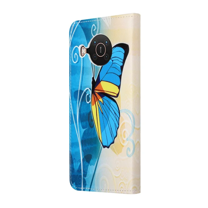 New Pattern Printing Wallet Design Cross Texture Leather Phone Stand Case for Nokia X10/X20 - Blue Butterfly
