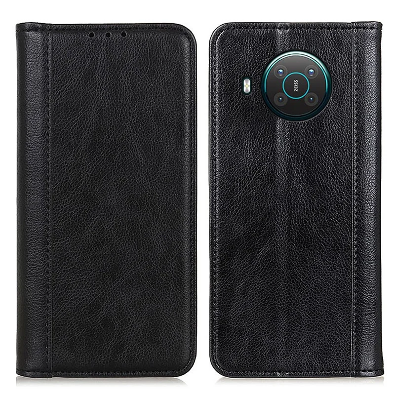 Automatisch sluitend portemonnee-standhoes van PU-leer met lycheestructuur voor Nokia X10/X20 - Zwart