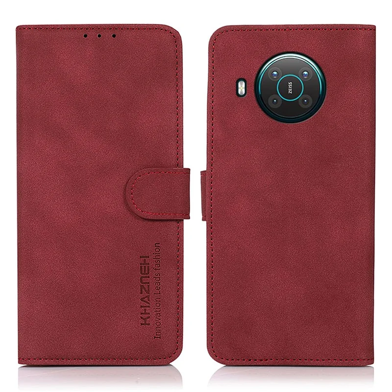 KHAZNEH Wallet Design Textured Full Protection Leather Phone Cover Stand Case für Nokia X10/X20 - Rot