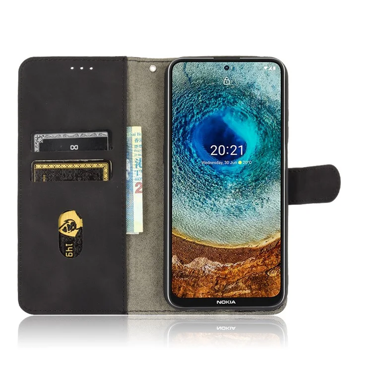 Silky Touch Leather Wallet Stand Case for Nokia X20/X10 - Black